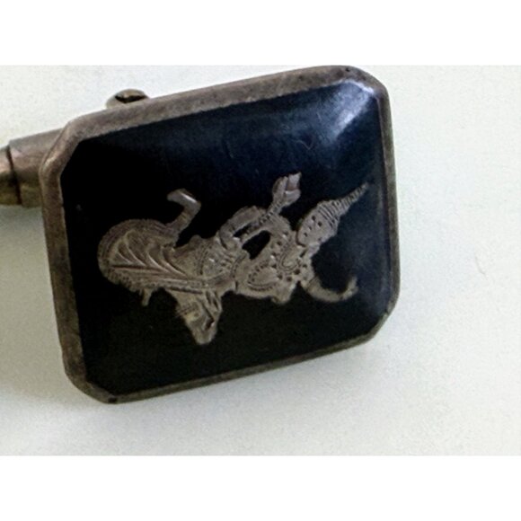 Vintage 40's Siam Sterling Niello Enamel Princess Cufflinks - Picture 4 of 10
